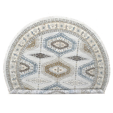 Tribal & Geometric Wool Hand Knotted Rug Grey Feather White 12.0X12.0 -O084762