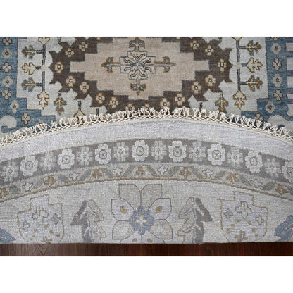 Tribal & Geometric Wool Hand Knotted Rug Grey Feather White 12.0X12.0 -O084762