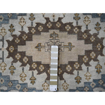 Tribal & Geometric Wool Hand Knotted Rug Grey Feather White 12.0X12.0 -O084762