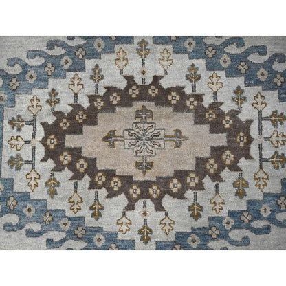 Tribal & Geometric Wool Hand Knotted Rug Grey Feather White 12.0X12.0 -O084762