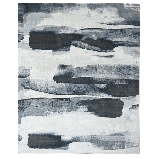 Modern and Contemporary Wool Hand Knotted Rug Black No Border 8.10X11.9 -O084764