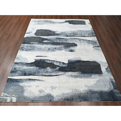 Modern and Contemporary Wool Hand Knotted Rug Black No Border 8.10X11.9 -O084764