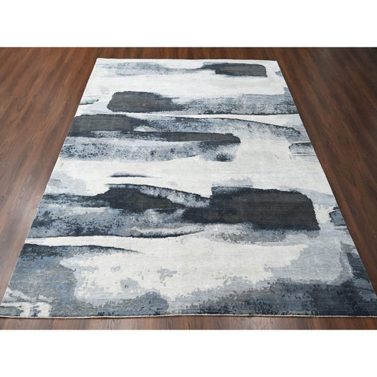 Modern and Contemporary Wool Hand Knotted Rug Black No Border 8.10X11.9 -O084764