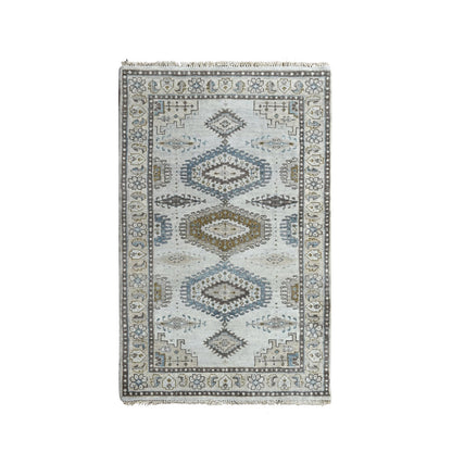 Tribal & Geometric Wool Hand Knotted Rug Grey Winter White 3.1X5.1 -O084768