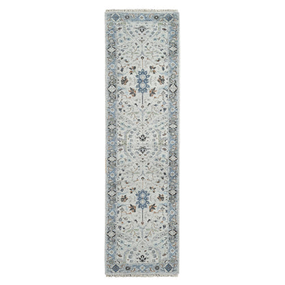 Oushak And Peshawar Wool Hand Knotted Rug Grey Gray 2.6X9.10 -O084771