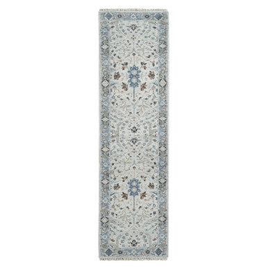 Oushak And Peshawar Wool Hand Knotted Rug Grey Gray 2.6X9.10 -O084771