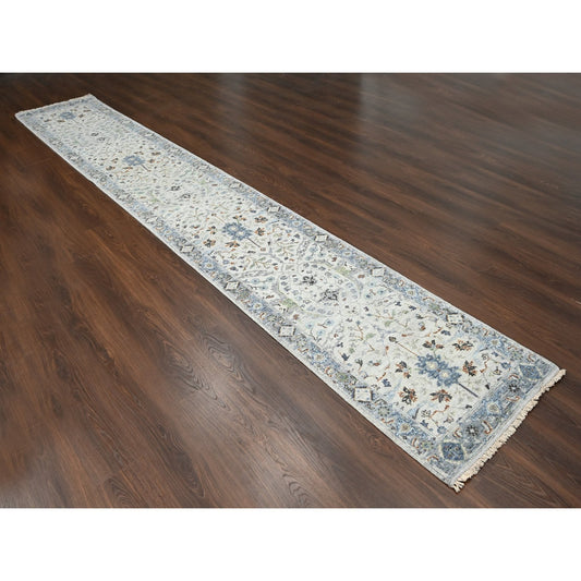 Oushak And Peshawar Wool Hand Knotted Rug Grey Gray 2.7X15.9 -O084772