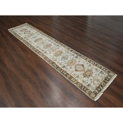 Heriz Wool Hand Knotted Rug Grey Taupe Brown 2.8X12.0 -O084785