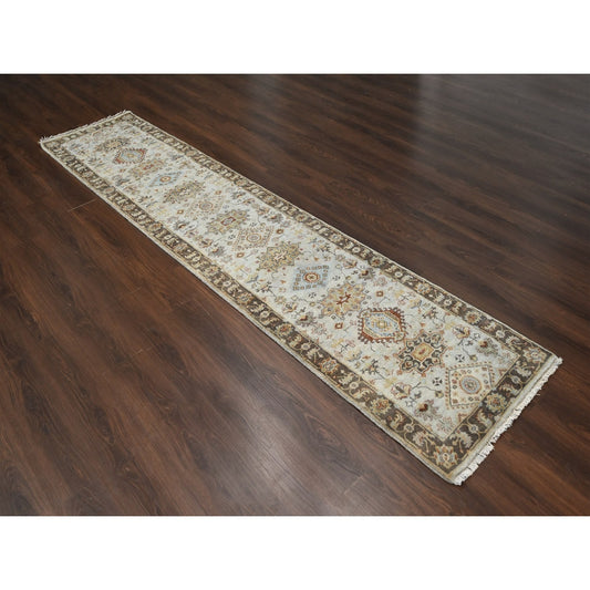 Heriz Wool Hand Knotted Rug Grey Taupe Brown 2.8X12.0 -O084785