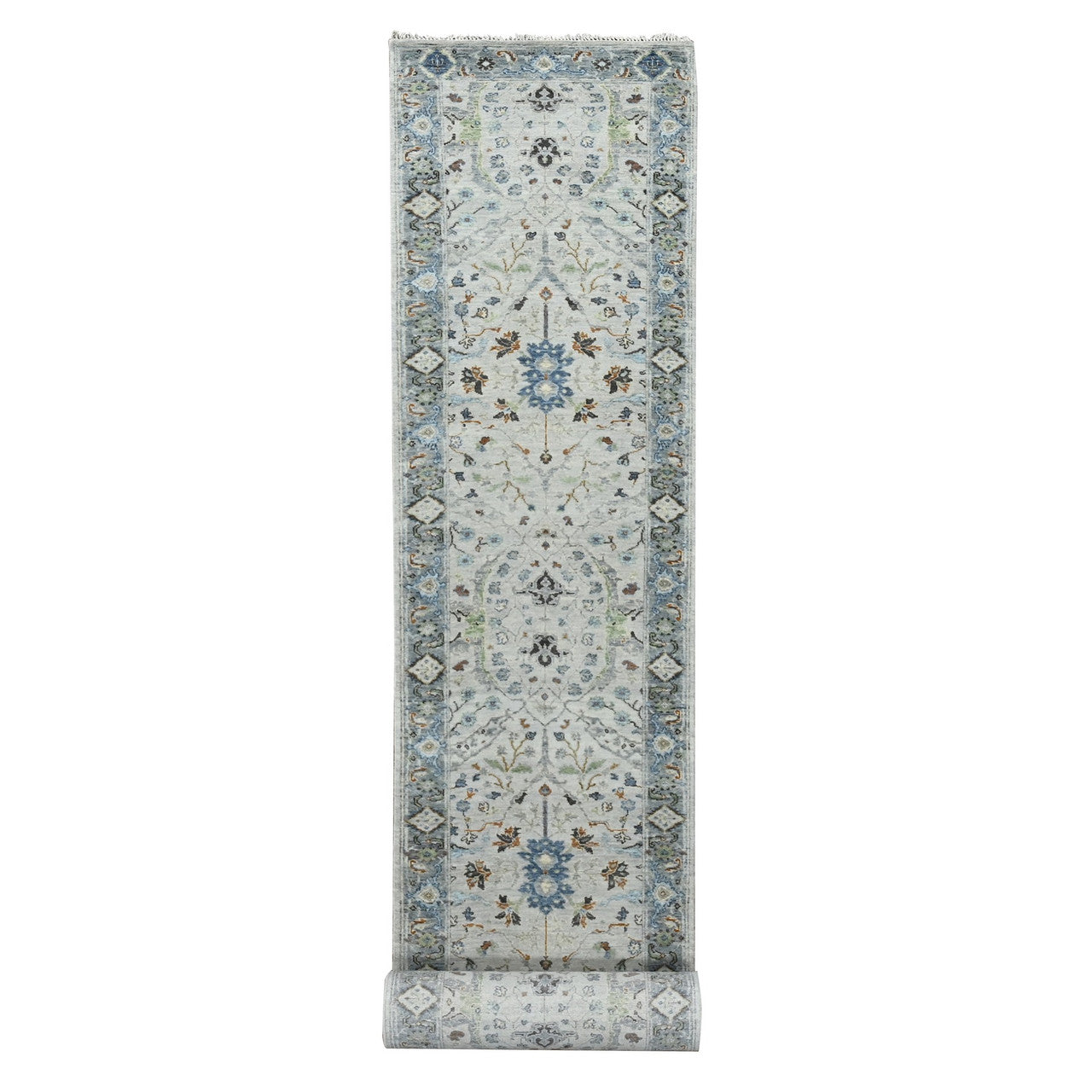 Gray 2'6" x 19'9" Oushak And Peshawar Hand knotted Wool Rug - Sku: O084792