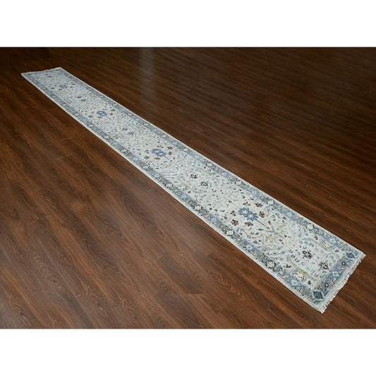 Oushak And Peshawar Wool Hand Knotted Rug Grey Gray 2.6X19.9 -O084792