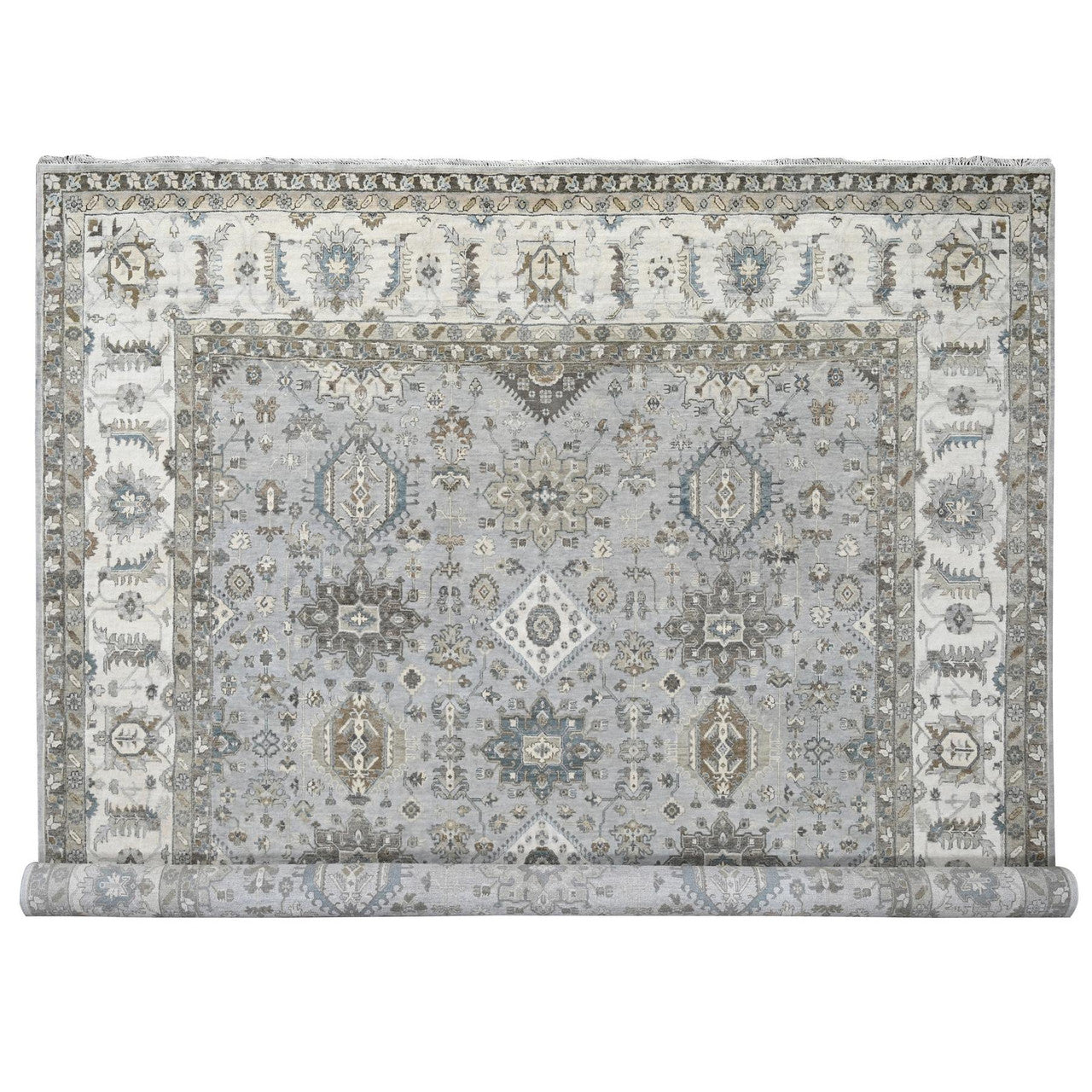Heriz Wool Hand Knotted Rug Grey Ivory 10.11X11.1 -O084798
