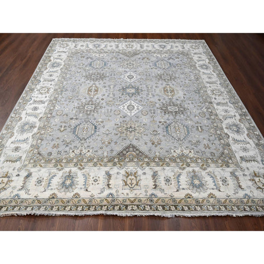 Heriz Wool Hand Knotted Rug Grey Ivory 10.11X11.1 -O084798