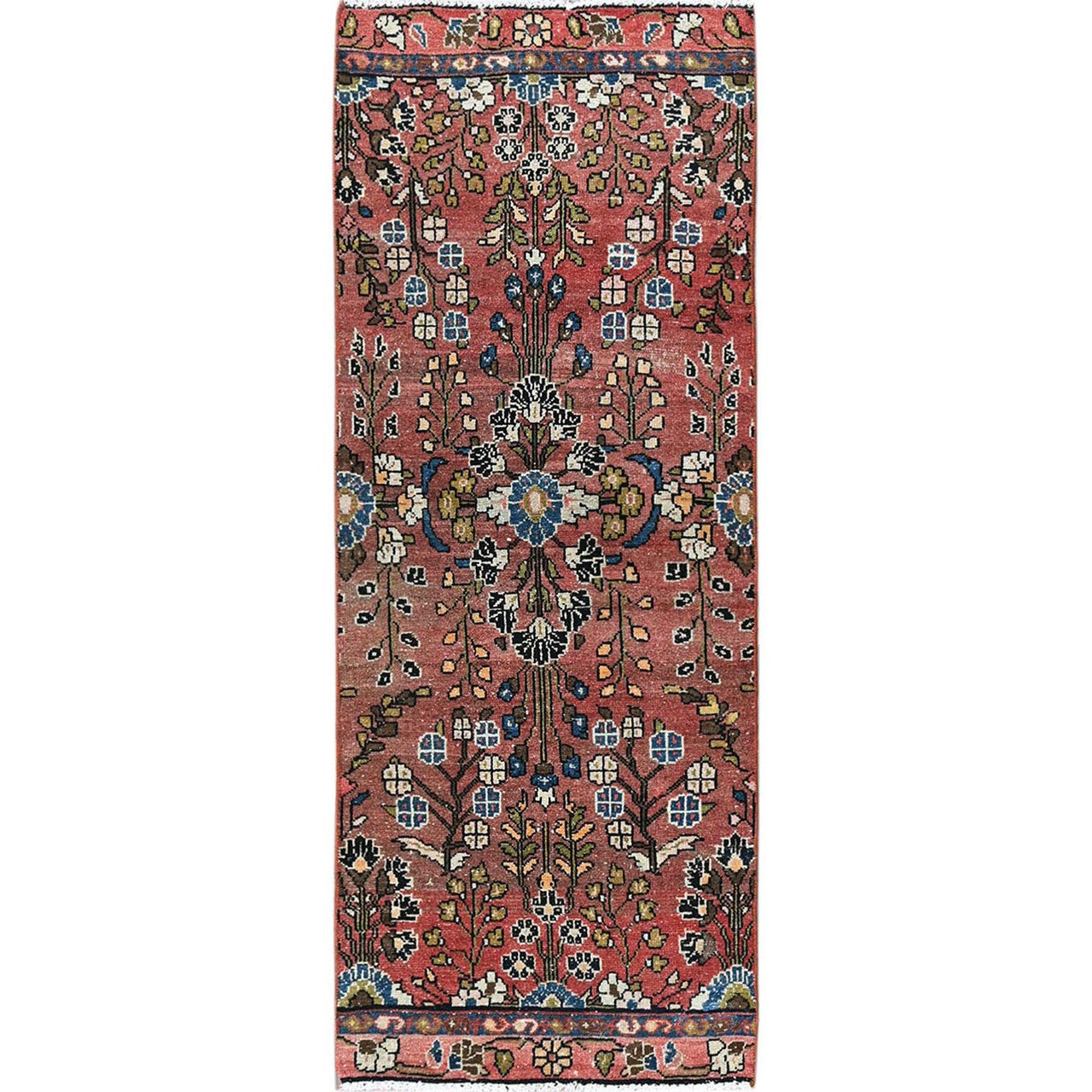 Overdyed & Vintage Wool Hand Knotted Rug Red 20.5x5.10 -O0847