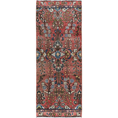 Overdyed & Vintage Wool Hand Knotted Rug Red 20.5x5.10 -O0847