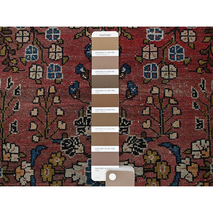 Overdyed & Vintage Wool Hand Knotted Rug Red 20.5x5.10 -O0847