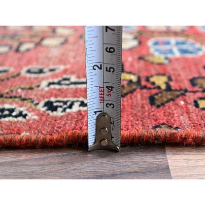 Overdyed & Vintage Wool Hand Knotted Rug Red 20.5x5.10 -O0847