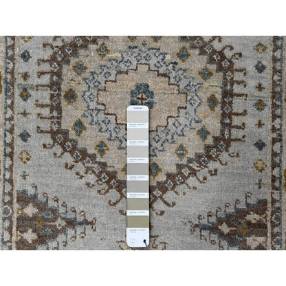 Tribal & Geometric Wool Hand Knotted Rug Grey Ivory 2.8X10.1 -O084801