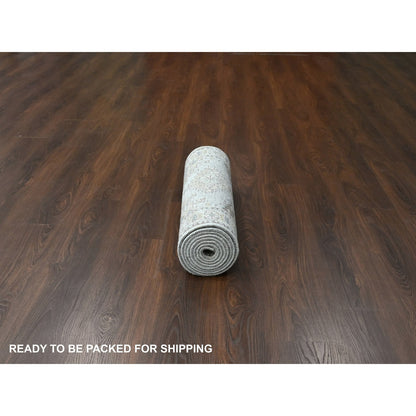 Tribal & Geometric Wool Hand Knotted Rug Grey Ivory 2.8X10.1 -O084801