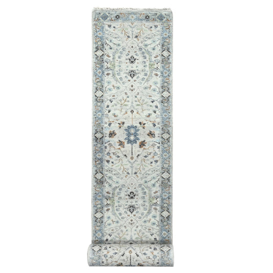 Oushak And Peshawar Wool Hand Knotted Rug Grey Gray 2.7X21.8 -O084808