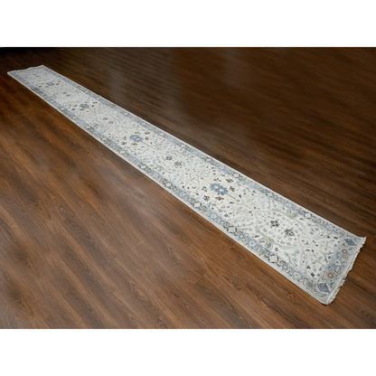 Oushak And Peshawar Wool Hand Knotted Rug Grey Gray 2.7X21.8 -O084808