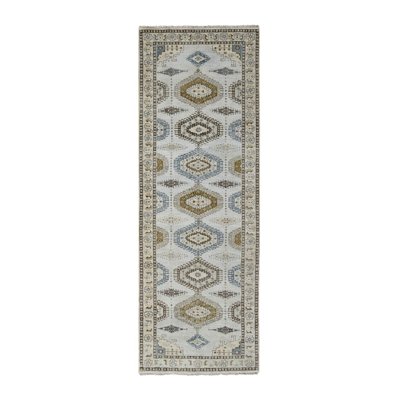 Gray 4'3" x 12'0" Tribal & Geometric Hand knotted Wool Rug - Sku: O084818