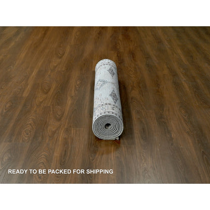 Tribal & Geometric Wool Hand Knotted Rug Grey Ivory 4.3X12.0 -O084818