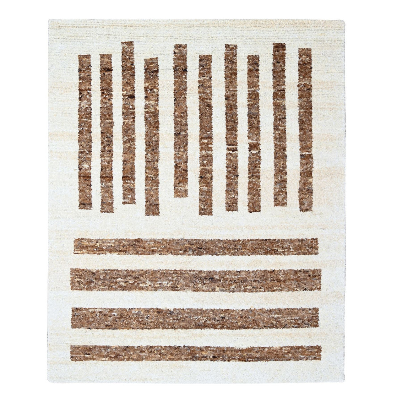 Brown 8'3" x 9'9" Modern and Contemporary Hand knotted Wool Rug - Sku: O084822
