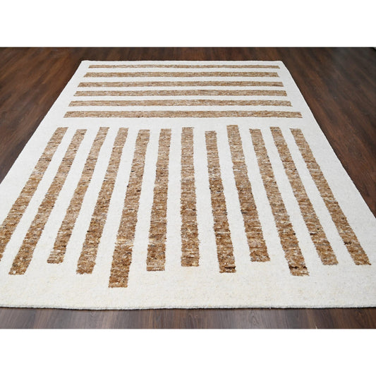 Modern and Contemporary Wool Hand Knotted Rug Brown No Border 10.3X14.1 -O084825