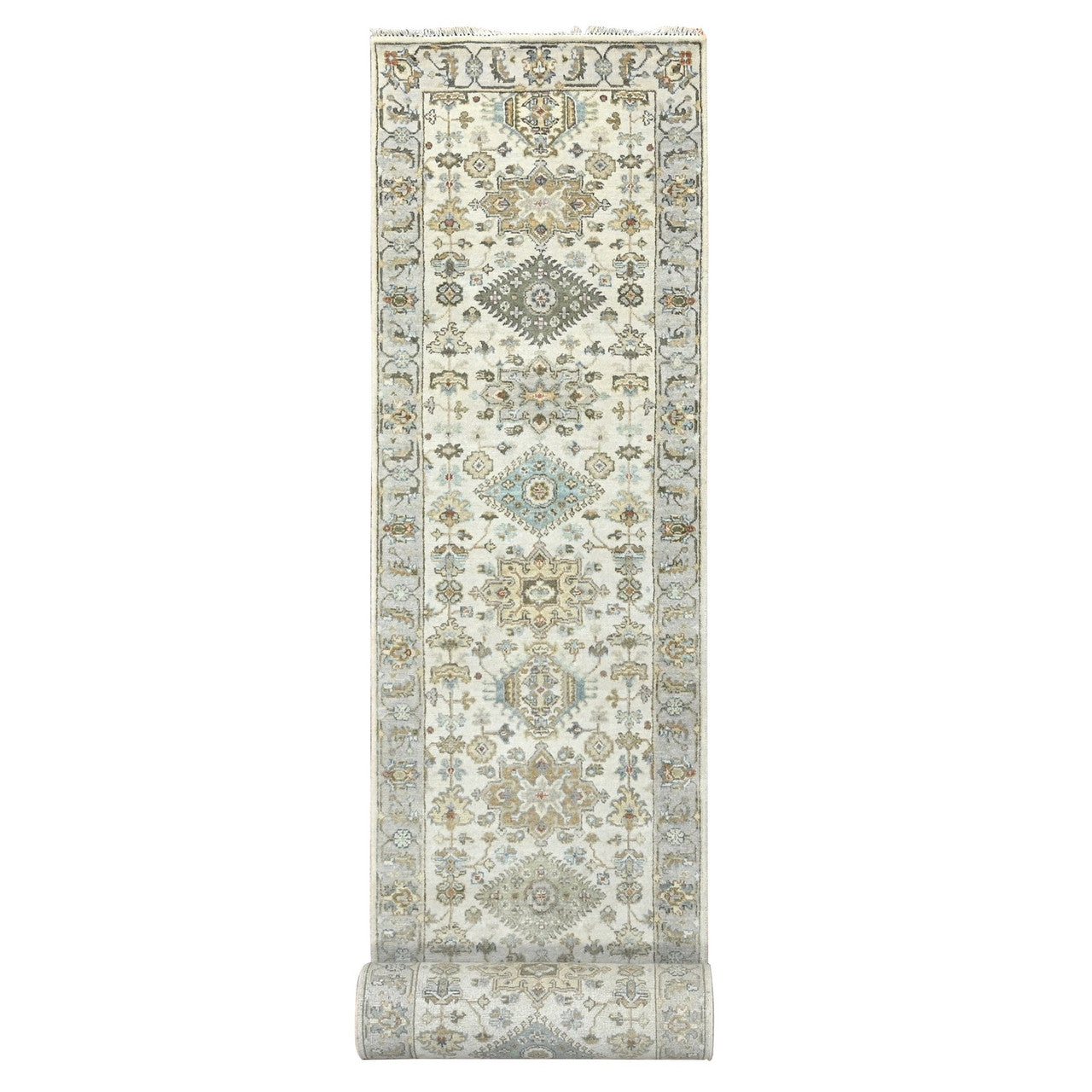 Ivory 2'9" x 17'10" Heriz Hand knotted Wool Rug - Sku: O084826