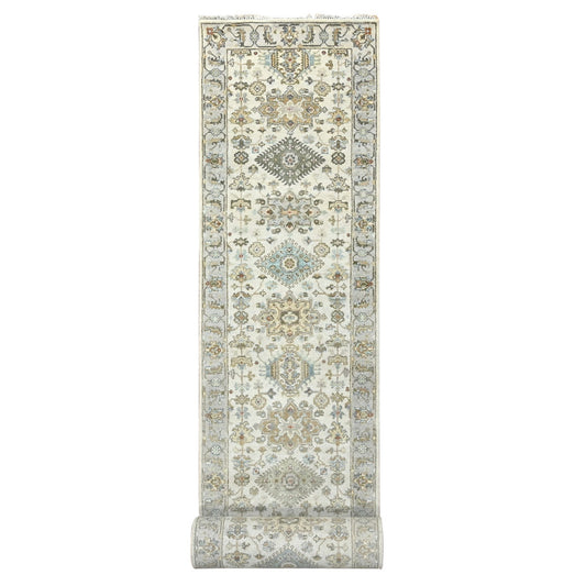 Heriz Wool Hand Knotted Rug Ivory Silver 2.9X17.10 -O084826