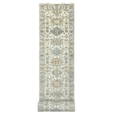 Heriz Wool Hand Knotted Rug Ivory Silver 2.9X17.10 -O084826