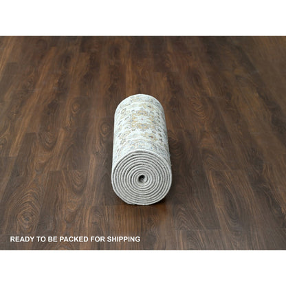 Heriz Wool Hand Knotted Rug Ivory Silver 2.9X17.10 -O084826