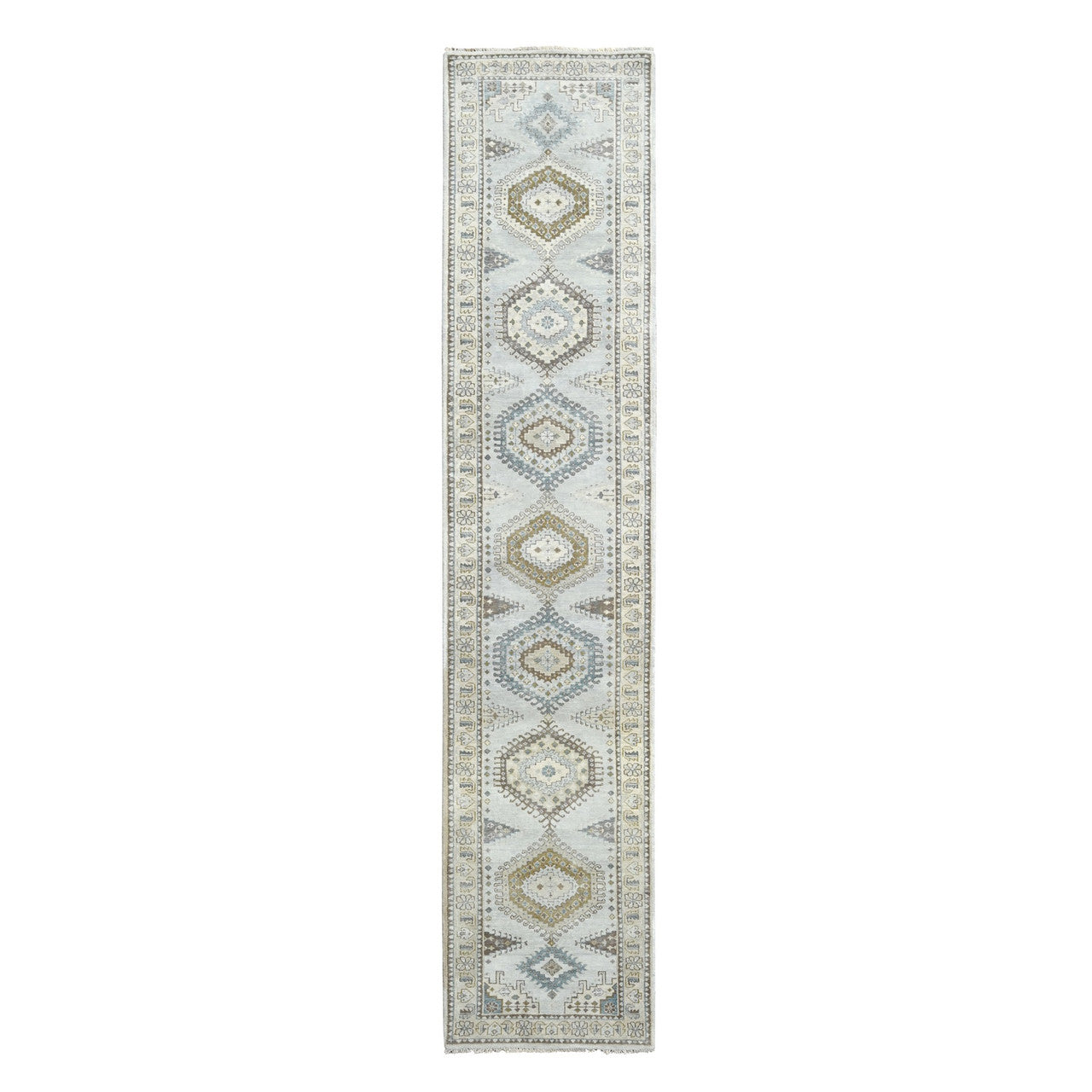 Gray 2'8" x 14'1" Tribal & Geometric Hand knotted Wool Rug - Sku: O084830