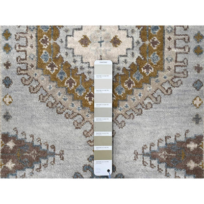 Tribal & Geometric Wool Hand Knotted Rug Grey Ivory 2.8X14.1 -O084830