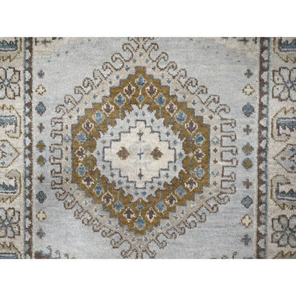 Tribal & Geometric Wool Hand Knotted Rug Grey Ivory 2.8X14.1 -O084830