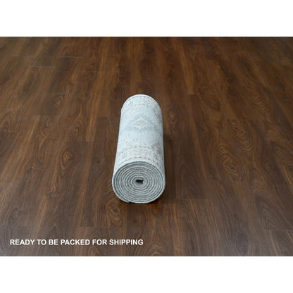 Tribal & Geometric Wool Hand Knotted Rug Grey Ivory 2.8X14.1 -O084830