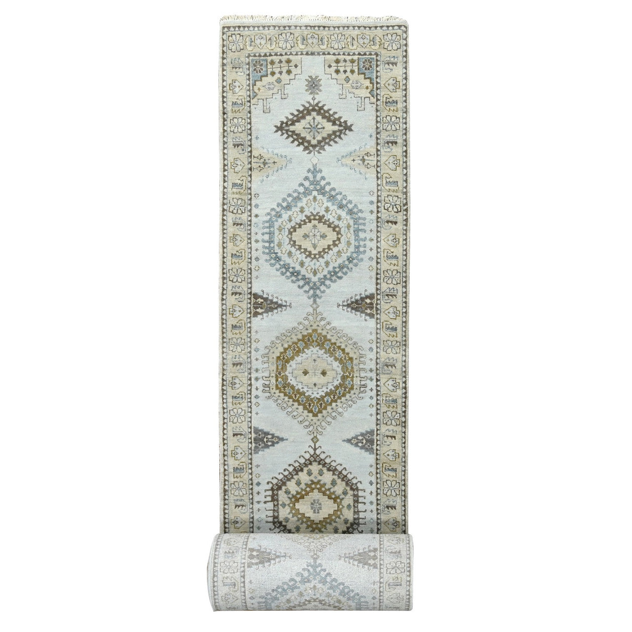 Gray 2'9" x 29'10" Tribal & Geometric Hand knotted Wool Rug - Sku: O084831