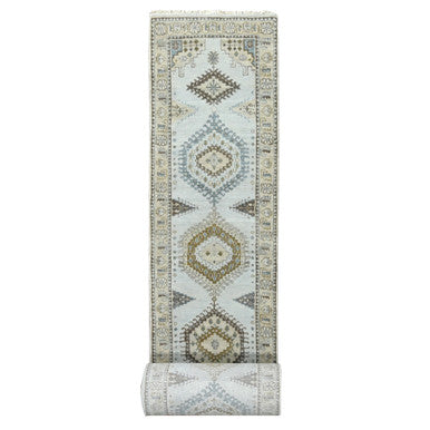 Tribal & Geometric Wool Hand Knotted Rug Grey Ivory 2.9X29.10 -O084831