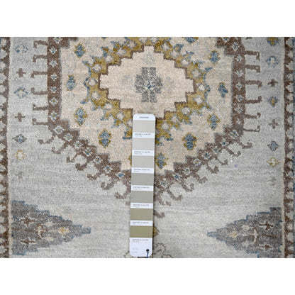 Tribal & Geometric Wool Hand Knotted Rug Grey Ivory 2.9X29.10 -O084831