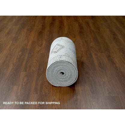 Tribal & Geometric Wool Hand Knotted Rug Grey Ivory 2.9X29.10 -O084831