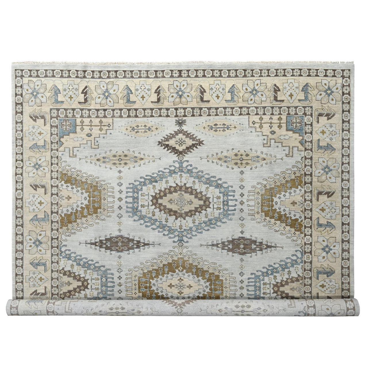 Gray 10'0" x 10'1" Tribal & Geometric Hand knotted Wool Rug - Sku: O084832