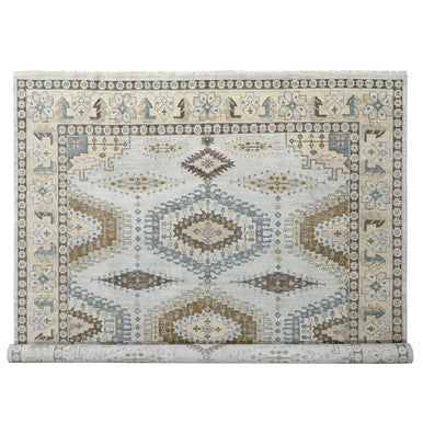 Tribal & Geometric Wool Hand Knotted Rug Grey Ivory 10.0X10.1 -O084832
