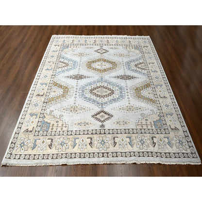 Tribal & Geometric Wool Hand Knotted Rug Grey Ivory 10.0X10.1 -O084832