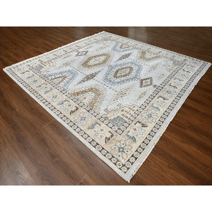 Tribal & Geometric Wool Hand Knotted Rug Grey Ivory 10.0X10.1 -O084832