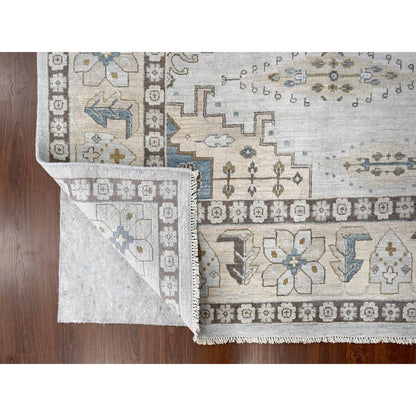 Tribal & Geometric Wool Hand Knotted Rug Grey Ivory 10.0X10.1 -O084832