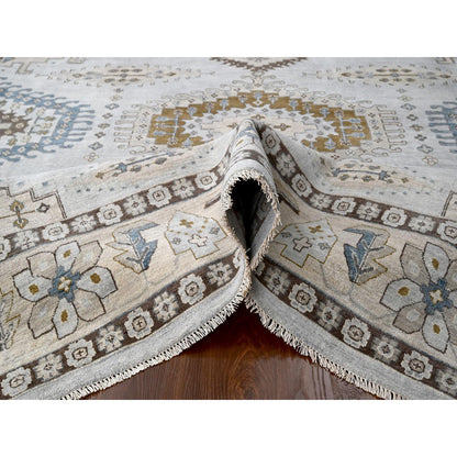 Tribal & Geometric Wool Hand Knotted Rug Grey Ivory 10.0X10.1 -O084832