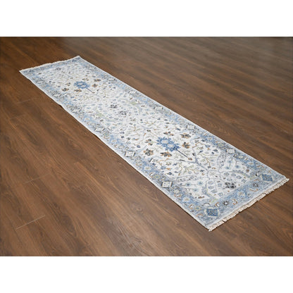 Oushak And Peshawar Wool Hand Knotted Rug Grey Gray 2.7X9.10 -O084836