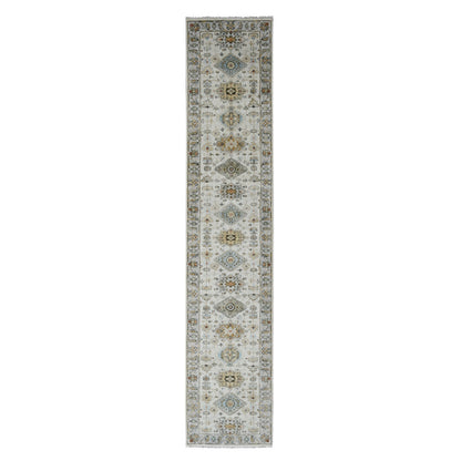 Heriz Wool Hand Knotted Rug Ivory Silver 2.9X13.6 -O084841