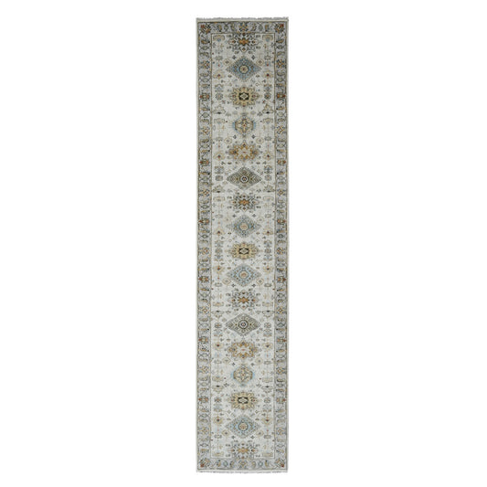 Heriz Wool Hand Knotted Rug Ivory Silver 2.9X13.6 -O084841